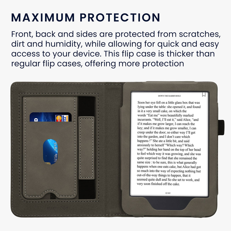 kwmobile Protective Case compatible with Kobo Clara 2E / Tolino Shine 4 Flip Case - Cover with Hand Strap