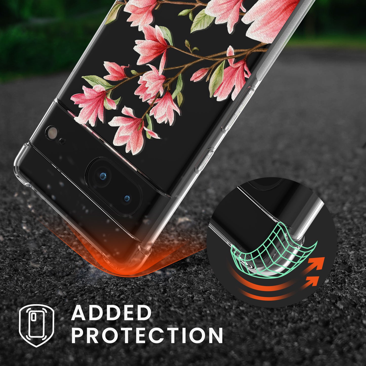 kwmobile Necklace Case Compatible with Google Pixel 7 Silicone Cover with Phone Chain Cherry Blossom Leaves