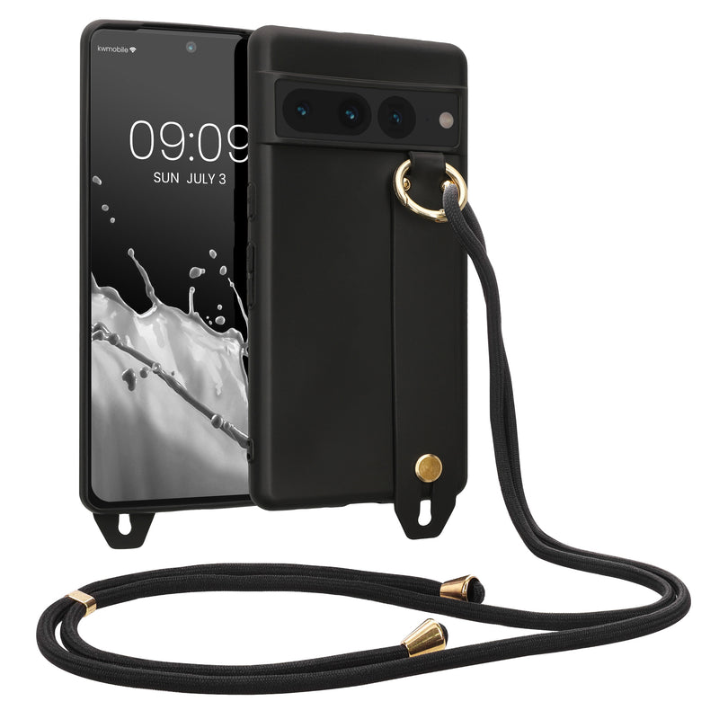 kwmobile Hülle kompatibel mit Google Pixel 7 Pro - Handyhülle mit Schlaufe Ring - Handy Cover Case in Schwarz Schwarz  