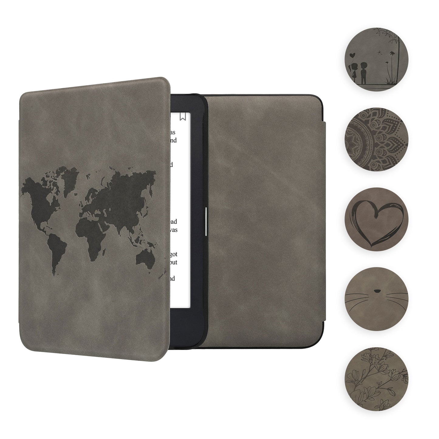 kwmobile Hülle kompatibel mit Kobo Clara 2E / Tolino Shine 4 Hülle - Kunstleder Cover - Ranken Schmetterling Grau Grau  [dsg13]