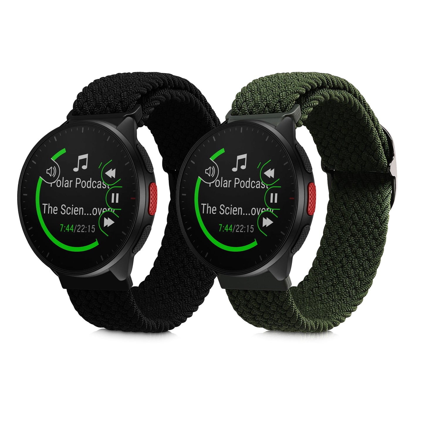 kwmobile Armband kompatibel mit Polar Pacer / Pacer Pro / Ignite - Nylon Fitnesstracker Sportarmband Band in Schwarz Grün - Innenmaße von 19 - 20 cm Schwarz  [dsg01]