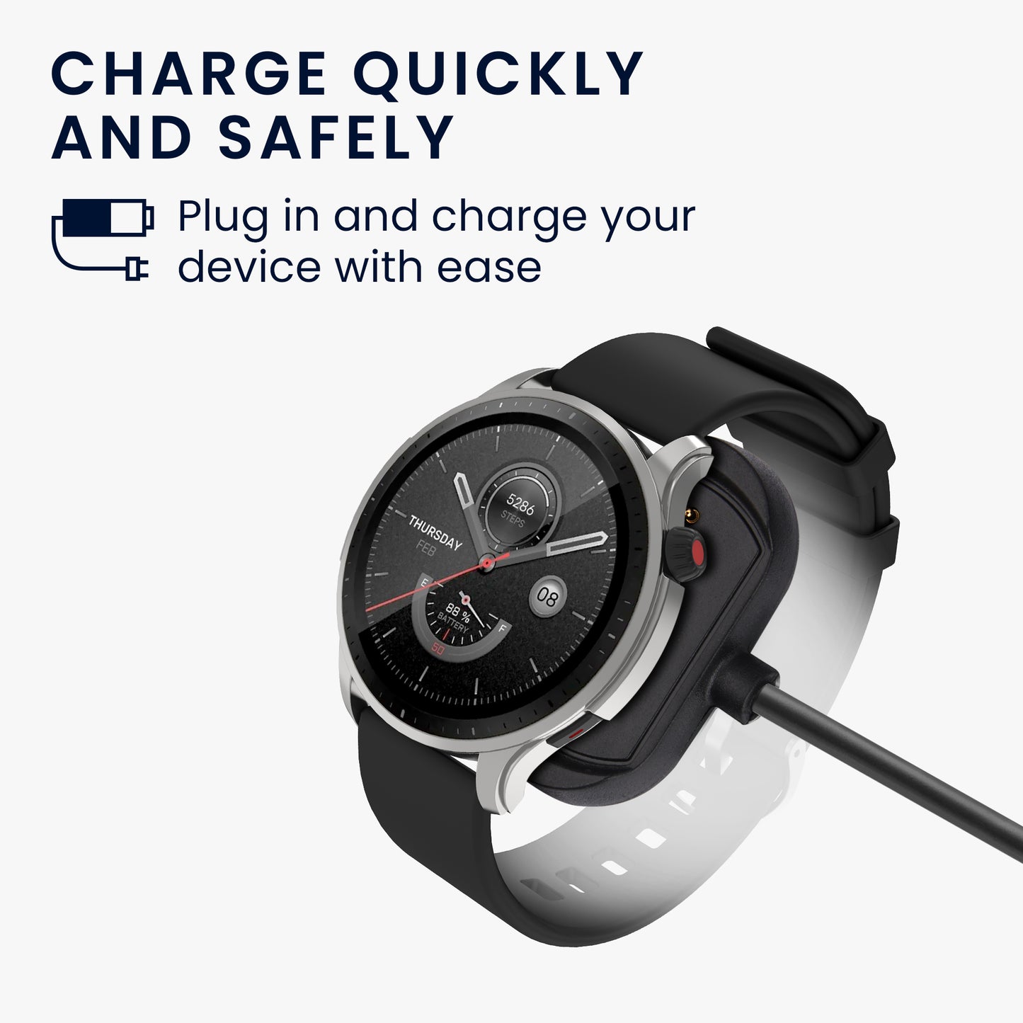 kwmobile USB Cable Charger compatible with Huami Amazfit Cheetah / GTS 4 / GTR 4 / GTR 4 Pro Charging Cable Smart Watch Replacement Cable Fitness Tracker Charging Cable