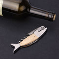 kwmobile Wine Opener in Fish Design - Wood & Stainless Steel Waiter's Corkscrew - Bottle Opener with Corkscrew - Sommelier Knife in Fish Shape