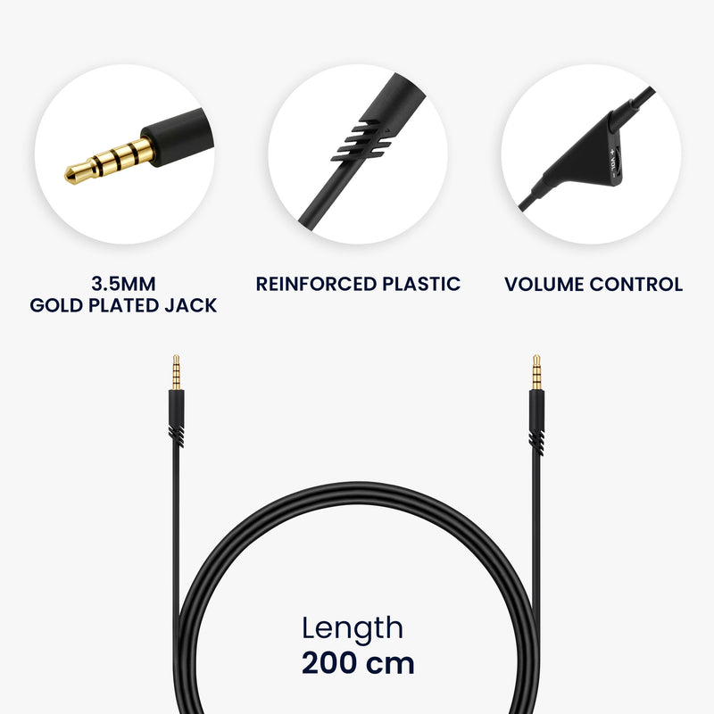 kwmobile Headphone Cable compatible with Logitech Astro A50 / A40TR / A40 / A30 / A10 - Replacement Cable 200 cm with Volume Control - 3.5mm Jack