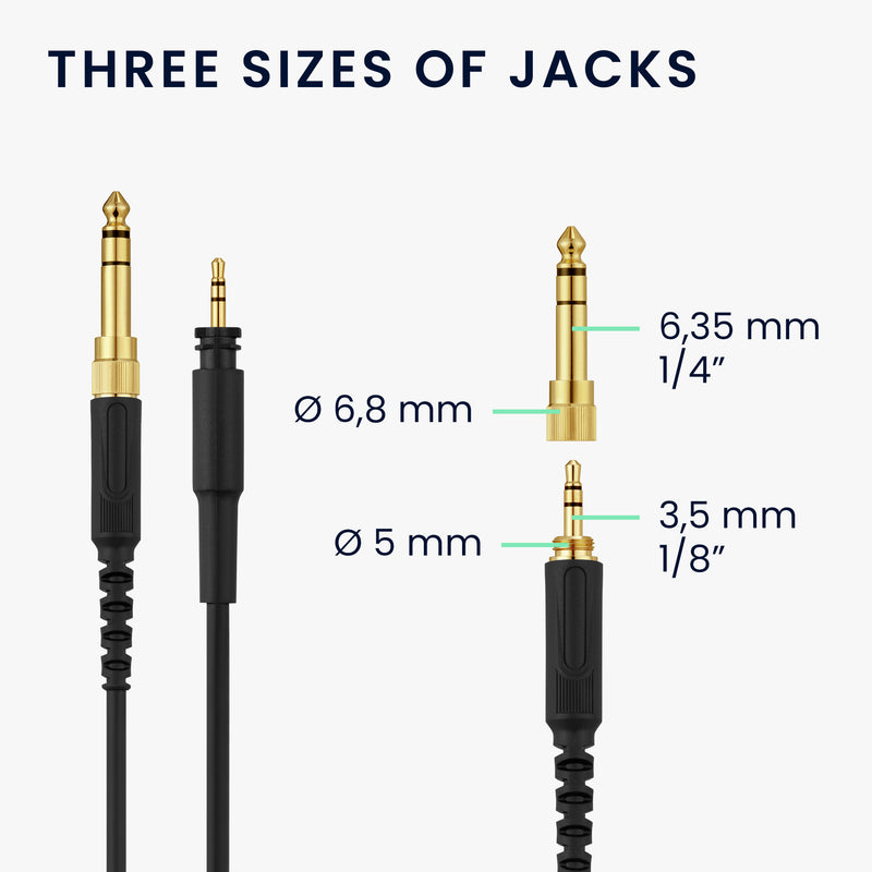 kwmobile Headphone Cable compatible with Shure SRH440A / SRH840A / SRH440 / SRH840 Replacement Cable 300 cm 3.5mm Jack with 6.35mm Adapter