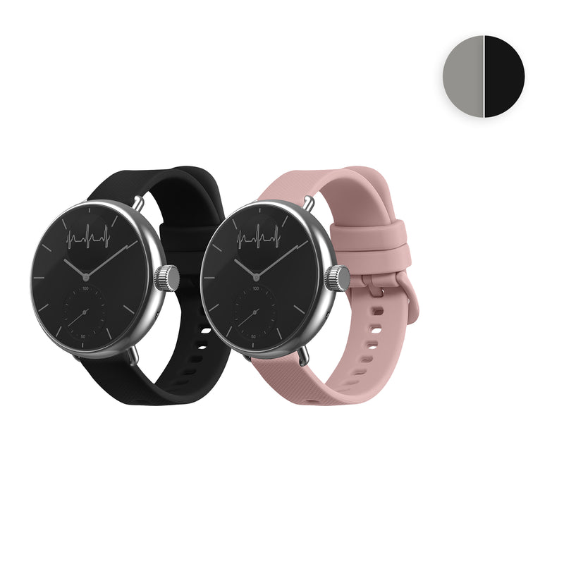 kwmobile 2x Uhrenarmband für Withings ScanWatch 38mm / Steel HR 36mm / Move ECG Armband - Fitnesstracker Band Set aus TPU Silikon - Ersatzarmband Smartwatch - Schwarz Altrosa Schwarz  [dsg02]