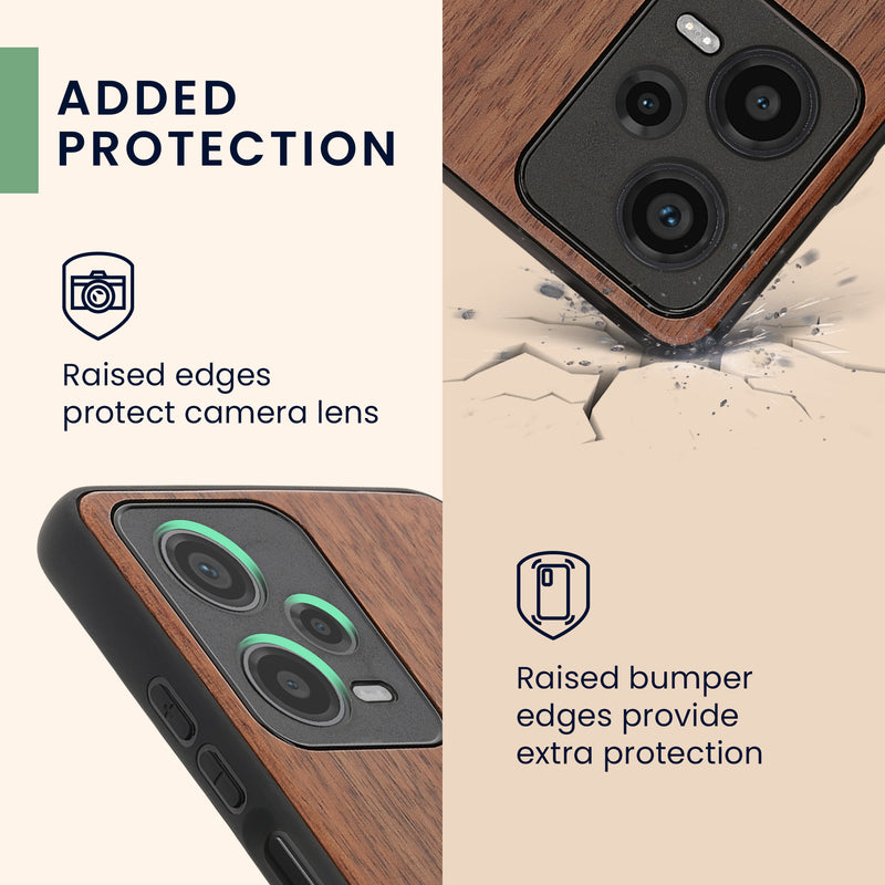 Wooden Hard Case with TPU Bumper for Xiaomi Redmi Note 12 Pro 5G Vintage Compass with Mother of Pearl
