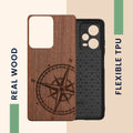 Wooden Hard Case with TPU Bumper for Xiaomi Redmi Note 12 Pro 5G Vintage Compass with Mother of Pearl