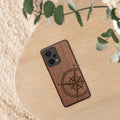 Wooden Hard Case with TPU Bumper for Xiaomi Redmi Note 12 Pro 5G Vintage Compass with Mother of Pearl