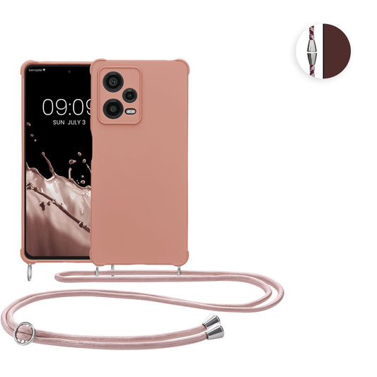 kwmobile Necklace Case kompatibel mit Xiaomi Redmi Note 12 Pro 5G Hülle - Cover mit Kordel zum Umhängen - Silikon Schutzhülle Bordeaux Violett Bordeaux Violett  