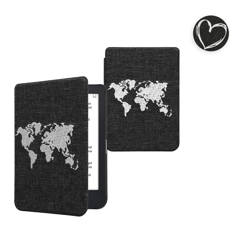 kwmobile Hülle kompatibel mit Kobo Clara 2E / Tolino Shine 4 Cover - eReader Schutzhülle aus Stoff - Case Herz Brush Grau Grau  [dsg02]