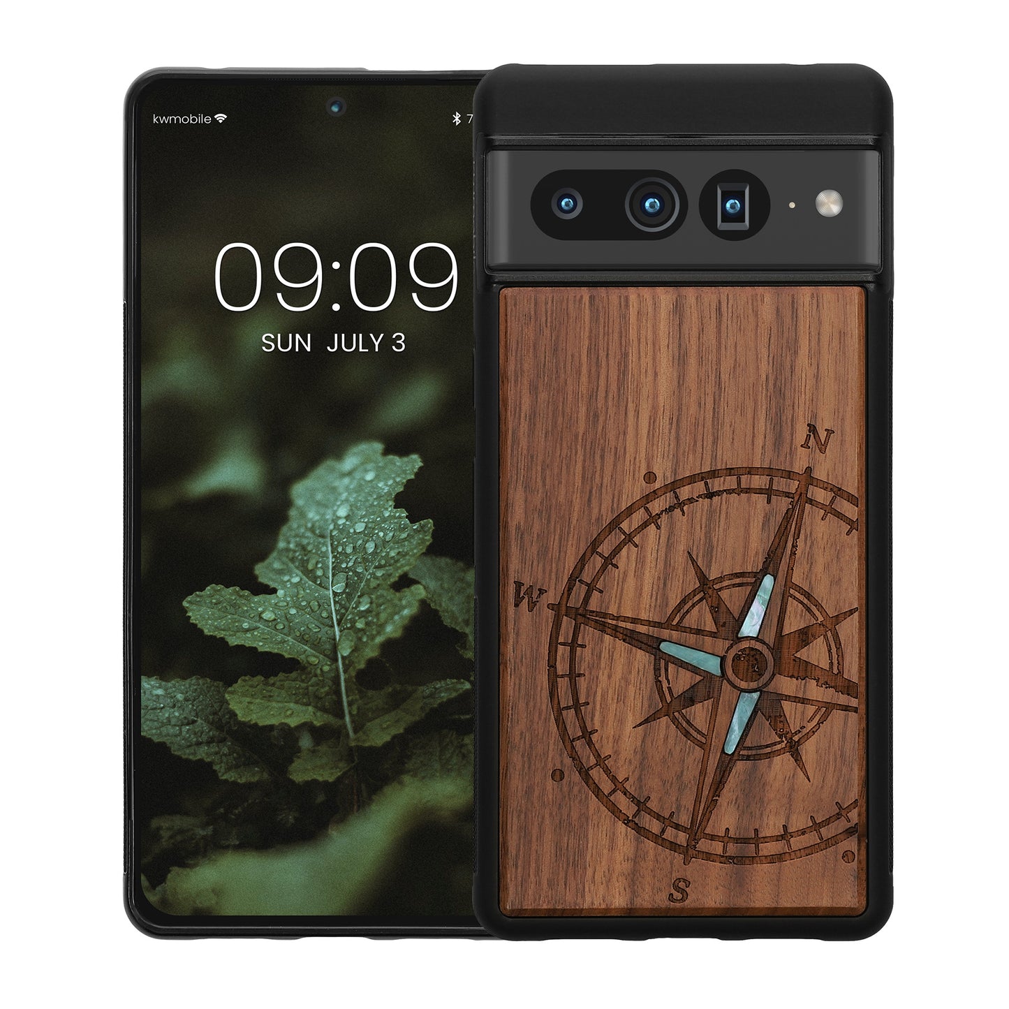 kwmobile Case Compatible with Google Pixel 7 Pro Phone Cover TPU Phone Case Vintage Compass with Mother of Pearl