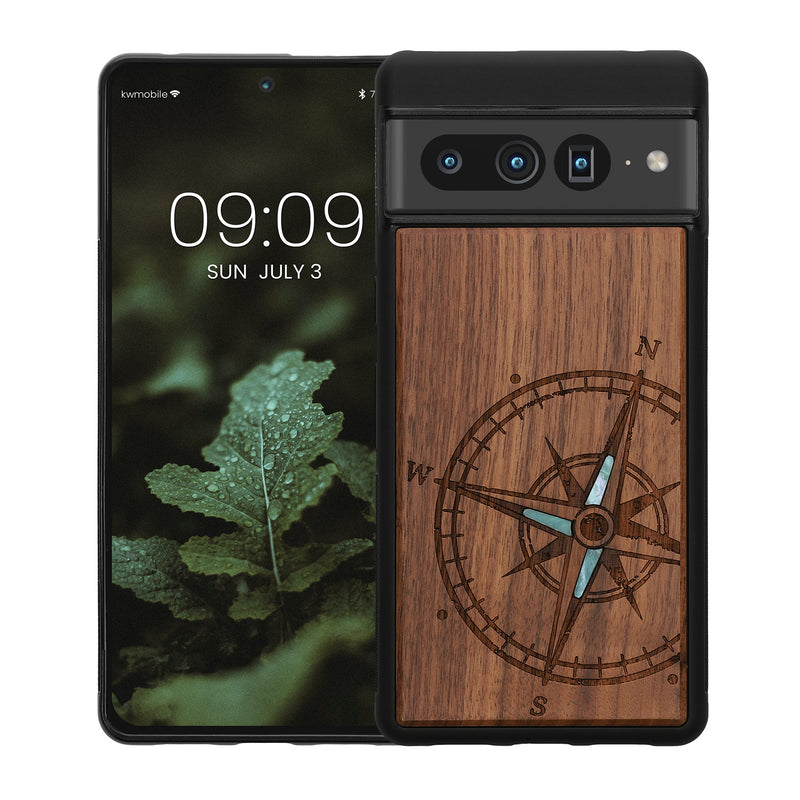 kwmobile Case Compatible with Google Pixel 7 Pro Phone Cover TPU Phone Case Vintage Compass with Mother of Pearl