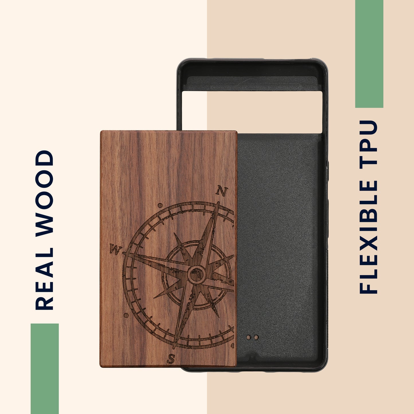 kwmobile Case Compatible with Google Pixel 7 Pro Phone Cover TPU Phone Case Vintage Compass with Mother of Pearl