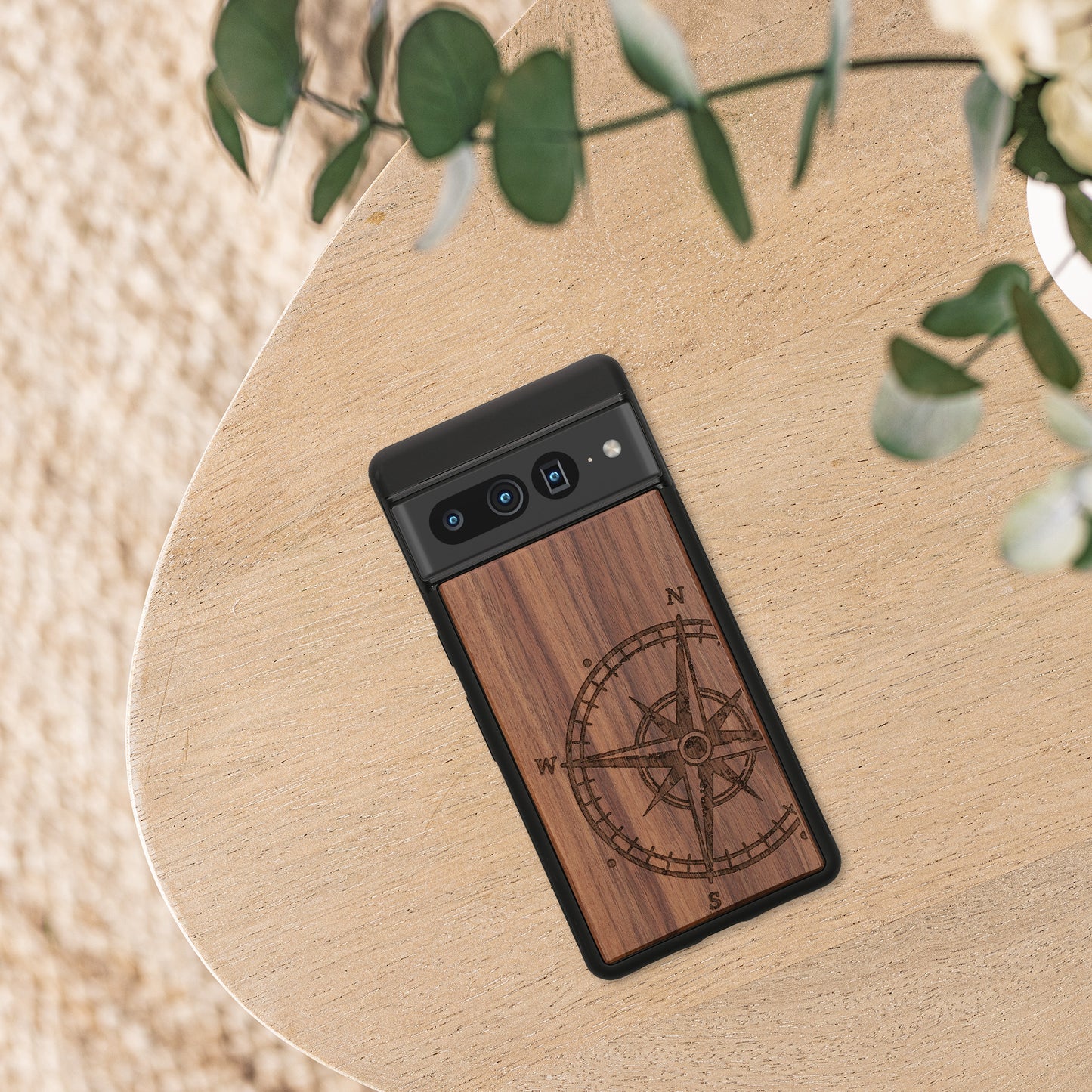 kwmobile Case Compatible with Google Pixel 7 Pro Phone Cover TPU Phone Case Vintage Compass with Mother of Pearl