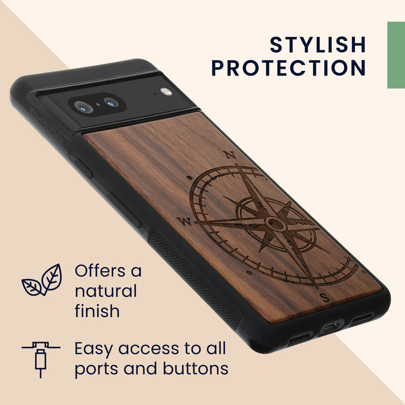 kwmobile Case Compatible with Google Pixel 7 Phone Cover TPU Cell Phone Case Compass Vintage