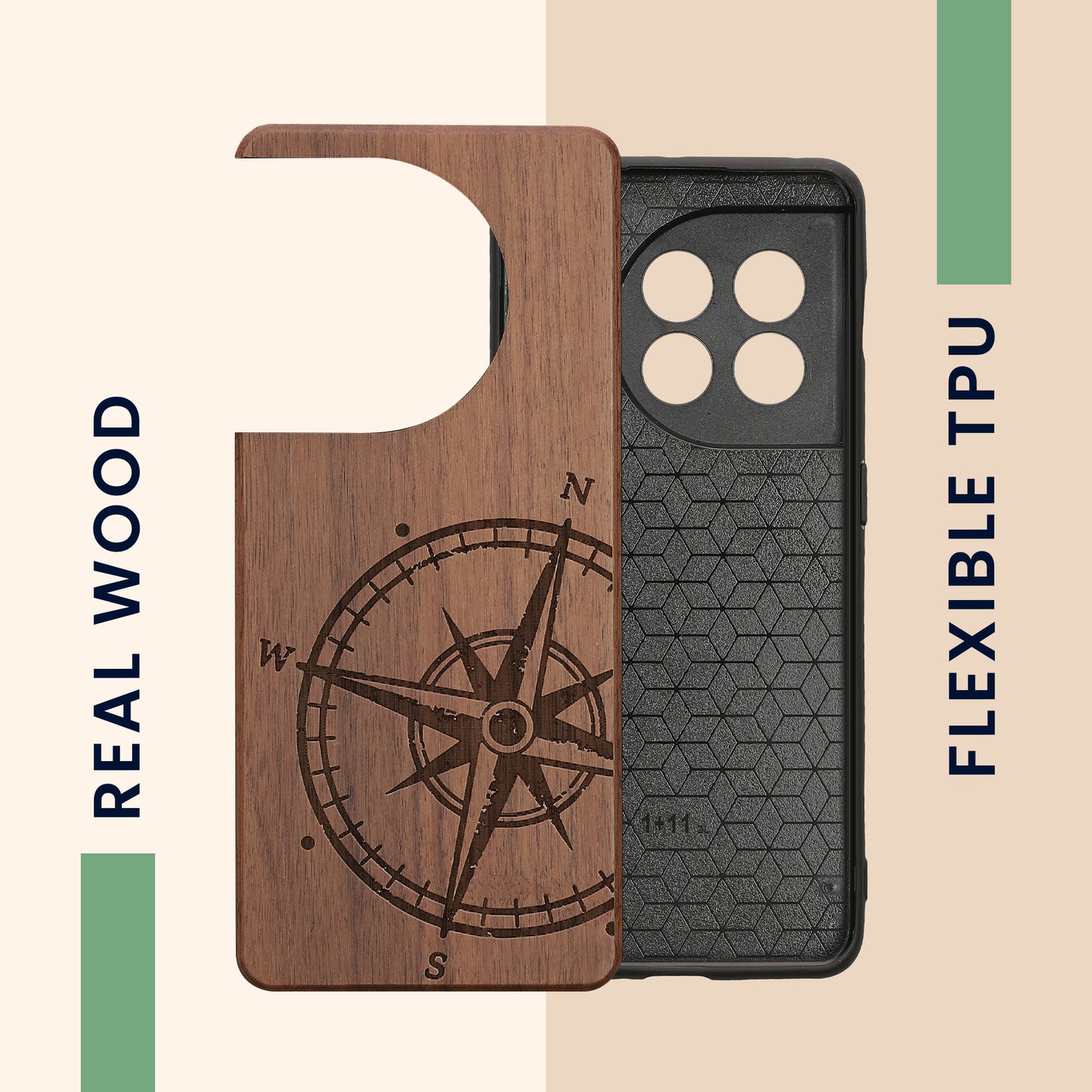 Wooden Hard Case with TPU Bumper for OnePlus 11 Rising Sun