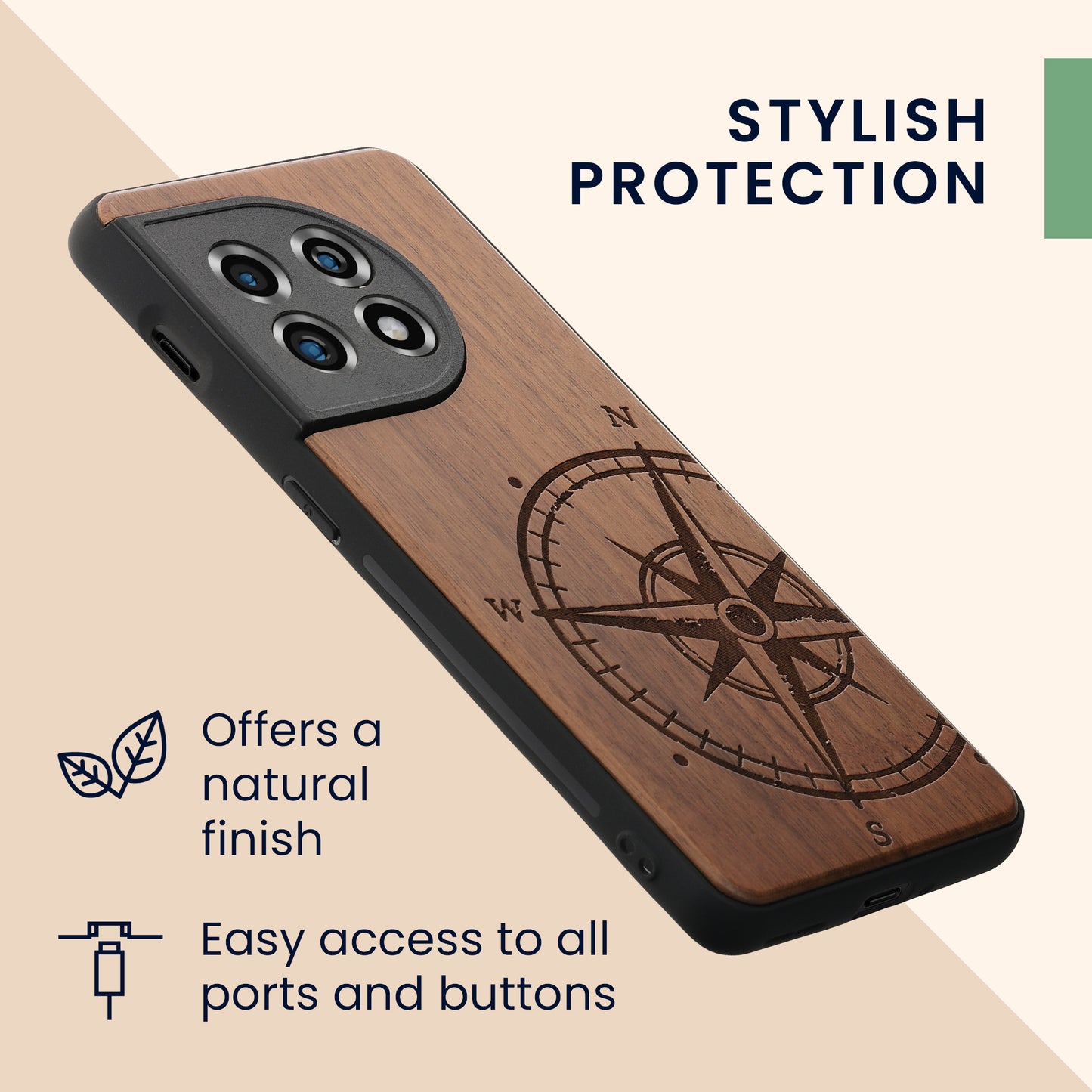 Wooden Hard Case with TPU Bumper for OnePlus 11 Rising Sun