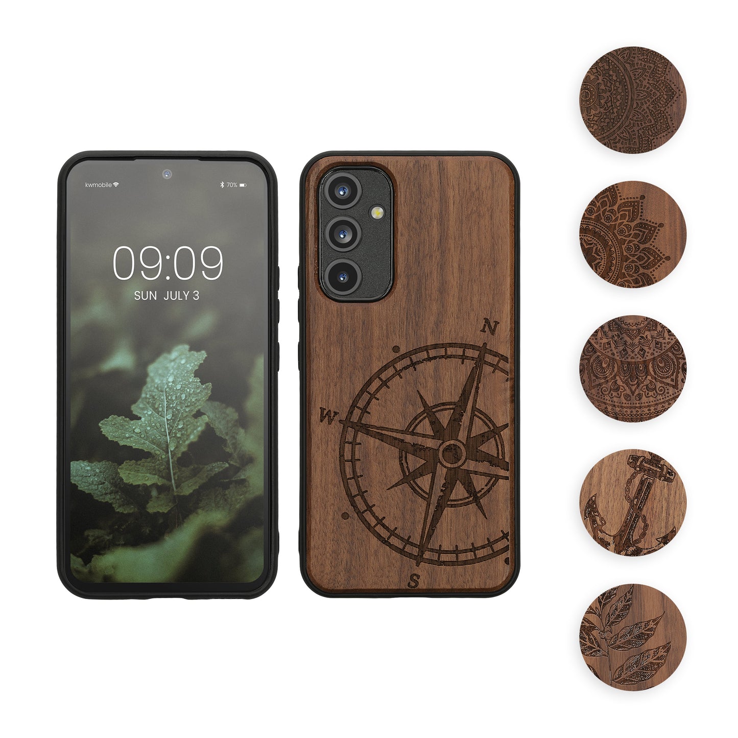 kwmobile Hülle kompatibel mit Samsung Galaxy A54 5G Hülle - Holz Case - Handy Cover - TPU Handyhülle in Dunkelbraun Blätterzweig Dunkelbraun  [dsg06]