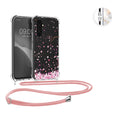 kwmobile Necklace Case kompatibel mit Samsung Galaxy A54 5G Hülle - Silikon Cover mit Handykette - Rosa Dunkelbraun Transparent Kirschblütenblätter Rosa  [dsg01]
