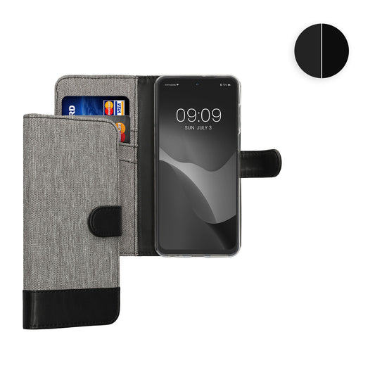 kwmobile Wallet Case kompatibel mit Motorola Moto G73 5G - Hülle mit Ständer - Handyhülle Kartenfächer Anthrazit Schwarz Anthrazit  