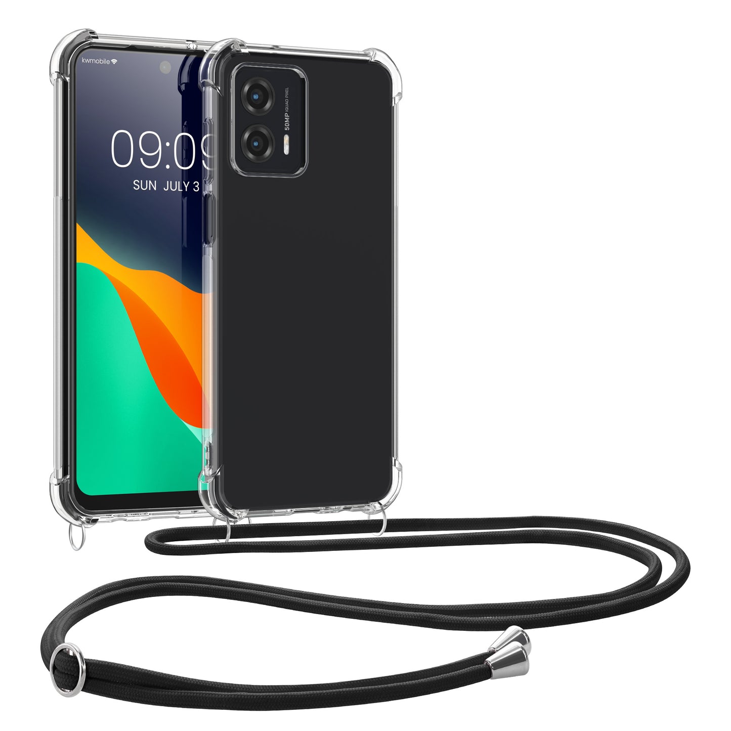 kwmobile Necklace Case kompatibel mit Motorola Moto G53 5G Hülle - Silikon Cover mit Handykette - Band Handyhülle Transparent Schwarz Transparent  
