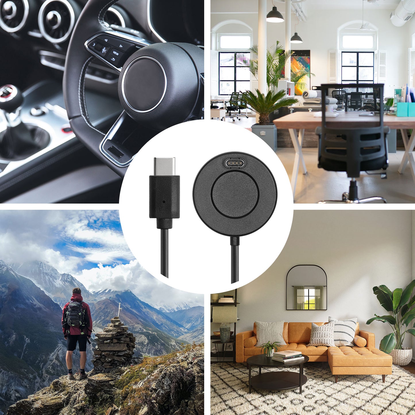 kwmobile USB C Charging Cable compatible with Garmin Venu Sq Music / Sq 2 / Venu 2 Plus / Fenix 7 / vivoactive 4 Cable Charger Smart Watch Replacement Cable Fitness Tracker Charging Cable