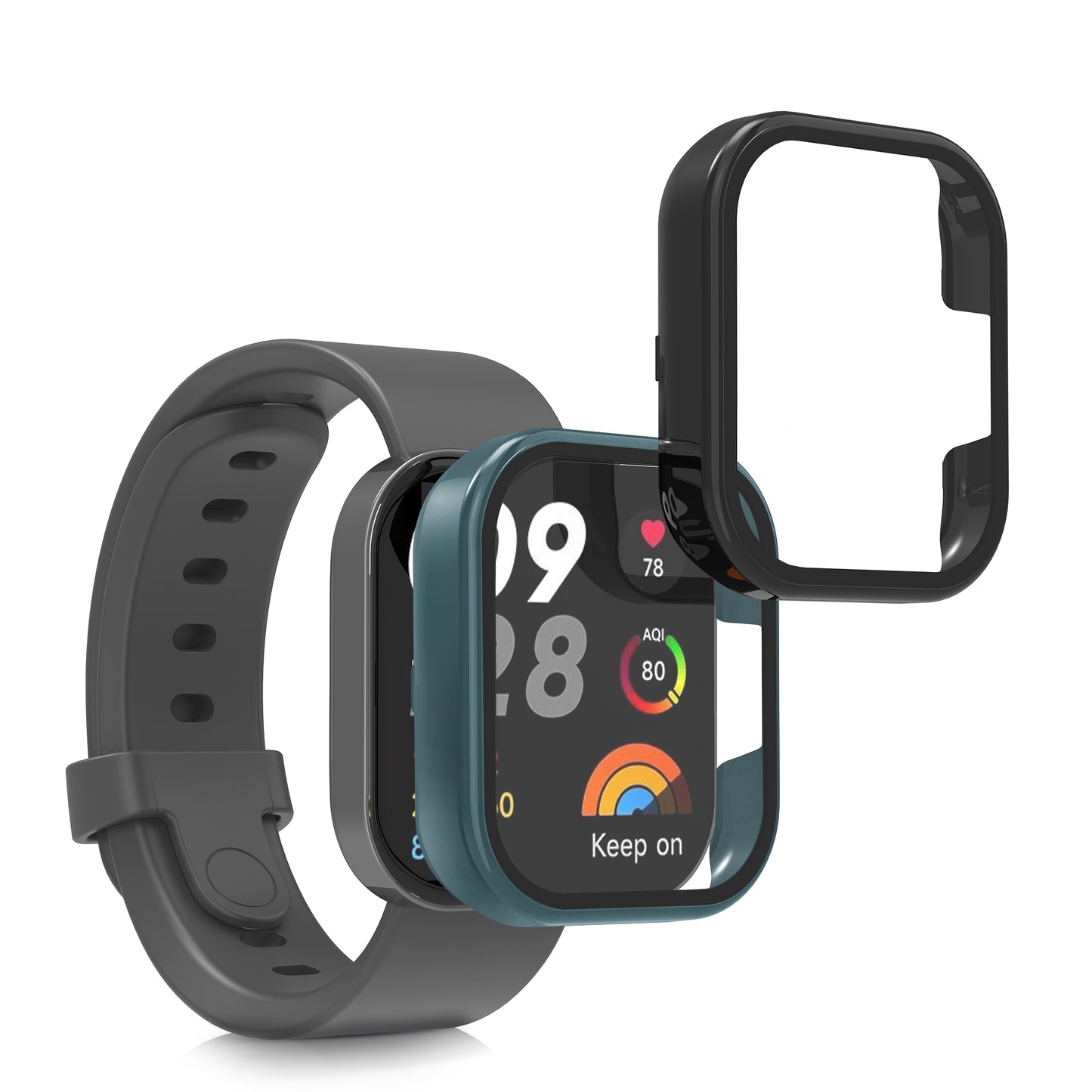 kwmobile Glass Case for Xiaomi Redmi Mi Watch Lite 3 / Redmi Watch 3 Protective Full Body Fitness Tracker Case Set