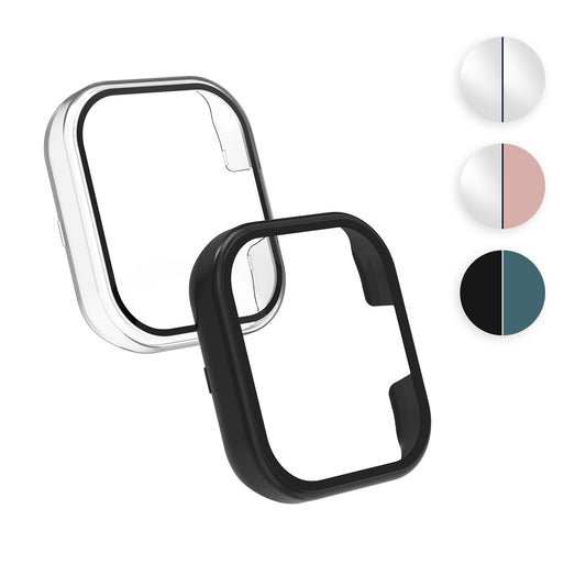 kwmobile 2x Cover kompatibel mit Xiaomi Redmi Mi Watch Lite 3 / Redmi Watch 3 Hülle - Fullbody Fitnesstracker Case Set aus Glas - Schwarz Grün Schwarz  [dsg03]