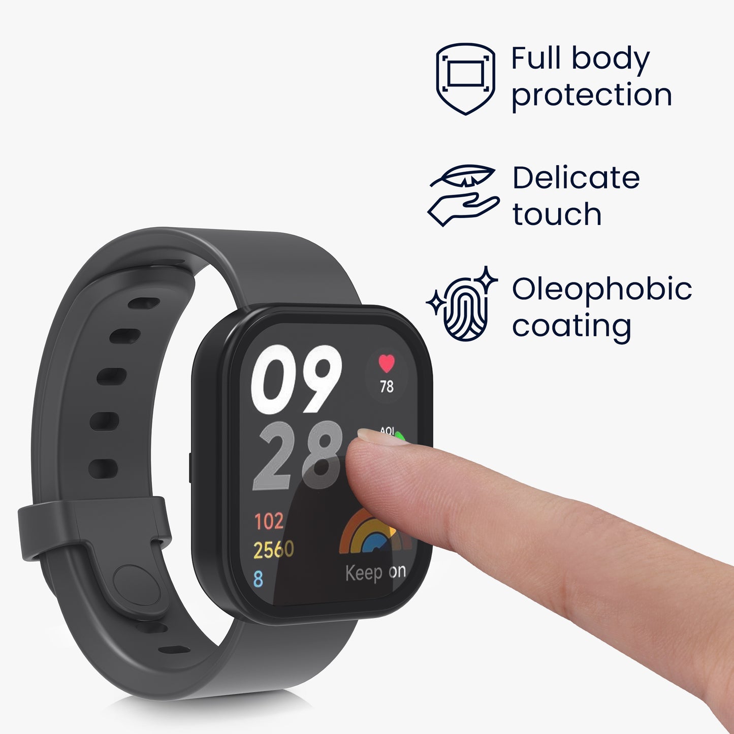 kwmobile Glass Case for Xiaomi Redmi Mi Watch Lite 3 / Redmi Watch 3 Protective Full Body Fitness Tracker Case Set