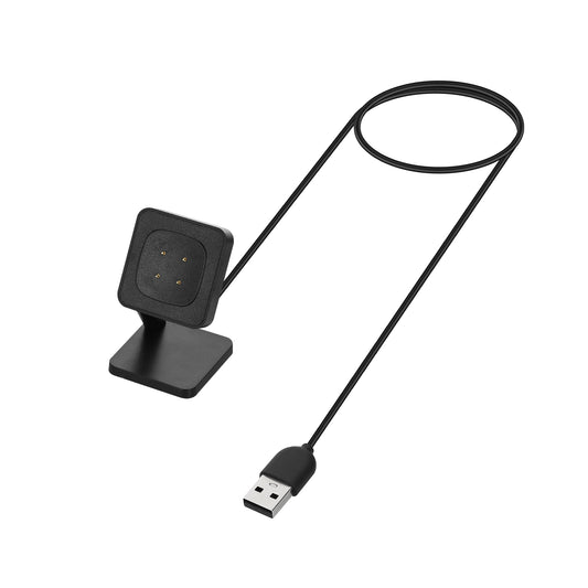 kwmobile USB Ladegerät kompatibel mit Fitbit Versa 4 / Sense 2 / Versa 3 / Sense - USB Kabel Charger Stand - Smart Watch Ladestation - Docking Station - Ladekabel mit Standfunktion Schwarz  
