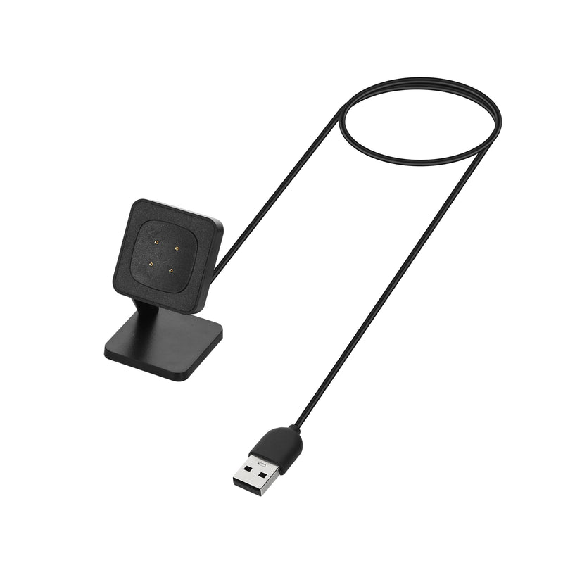 kwmobile USB Ladegerät kompatibel mit Fitbit Versa 4 / Sense 2 / Versa 3 / Sense - USB Kabel Charger Stand - Smart Watch Ladestation - Docking Station - Ladekabel mit Standfunktion Schwarz  