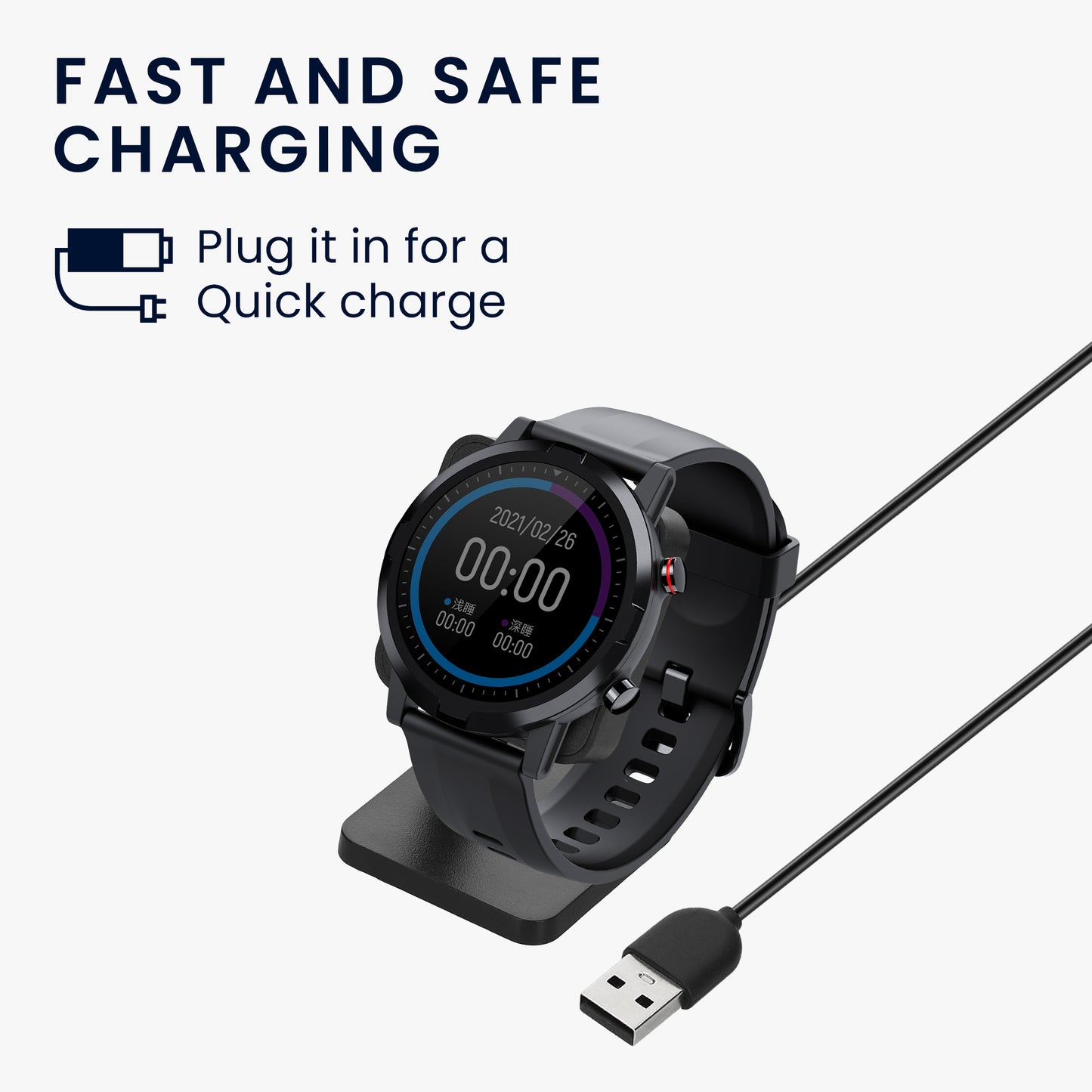 kwmobile USB Charger compatible with Haylou RT2 LS10 / Solar LS05 / RT LS05S USB Cable Charger Stand Smartwatch Charging Station Docking Station Charging Cable with Stand Function