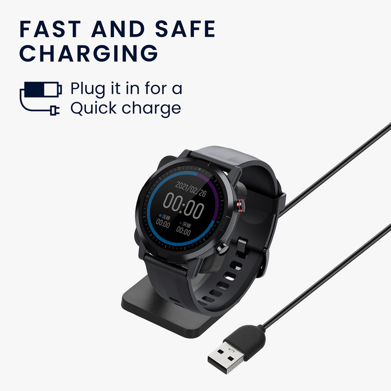 kwmobile USB Charger compatible with Haylou RT2 LS10 / Solar LS05 / RT LS05S USB Cable Charger Stand Smartwatch Charging Station Docking Station Charging Cable with Stand Function