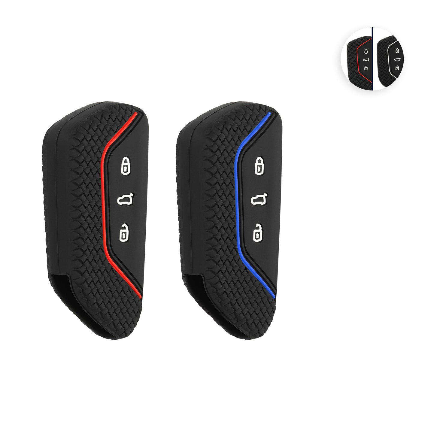 kwmobile 2x Autoschlüssel Silikon Cover kompatibel mit VW Golf 8 3-Tasten Autoschlüssel Hülle - Schlüsselhülle Case in Schwarz Rot Schwarz Blau Schwarz  [dsg01]