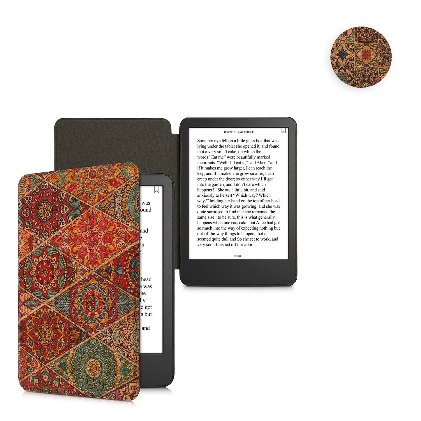 kwmobile Hülle kompatibel mit Amazon Kindle (2022/2024) - Kork eReader Schutzhülle Cover Case - Sommerblumen Orange Grün Rot Orange  [dsg03]