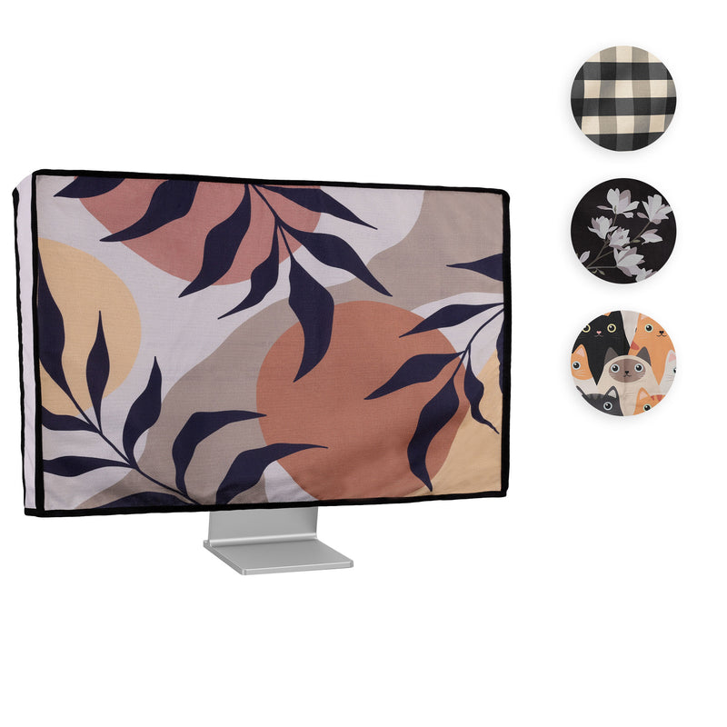 kwmobile Leinen Hülle kompatibel mit 27-28" Monitor - Schutzhülle Staubschutz Abdeckhaube für PC Bildschirm - Computer Screen Cover Staubhaube Haube - Blumen Farbenfroh Pink  [dsg09]