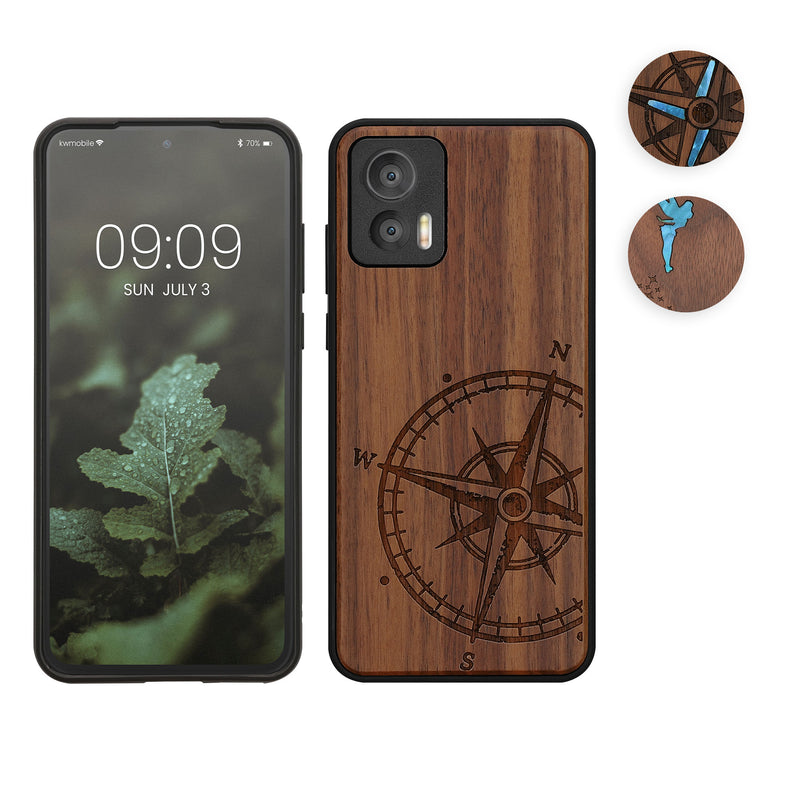 kwmobile Hülle kompatibel mit Motorola Edge 30 Neo Hülle - Holz Case - Handy Cover - TPU Handyhülle in Dunkelbraun Perlmutt-Fee Dunkelbraun  [dsg03]