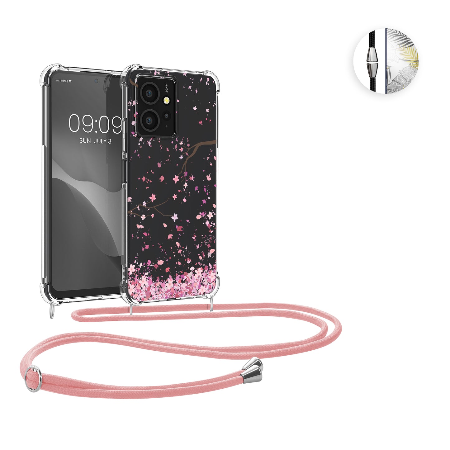 kwmobile Necklace Case kompatibel mit Xiaomi Redmi Note 12 (4G) Hülle - Silikon Cover mit Handykette - Schwarz Mehrfarbig Transparent Travel Schriftzug Schwarz  [dsg03]