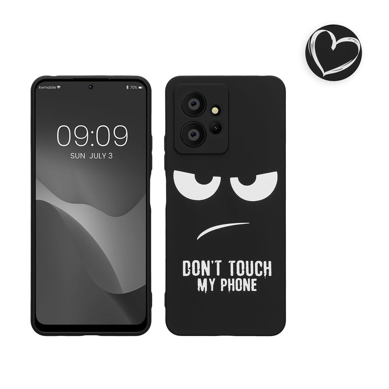 kwmobile Hülle kompatibel mit Xiaomi Redmi Note 12 (4G) - Handyhülle Silikon Case - Herz Brush Weiß Schwarz Weiß  [dsg02]