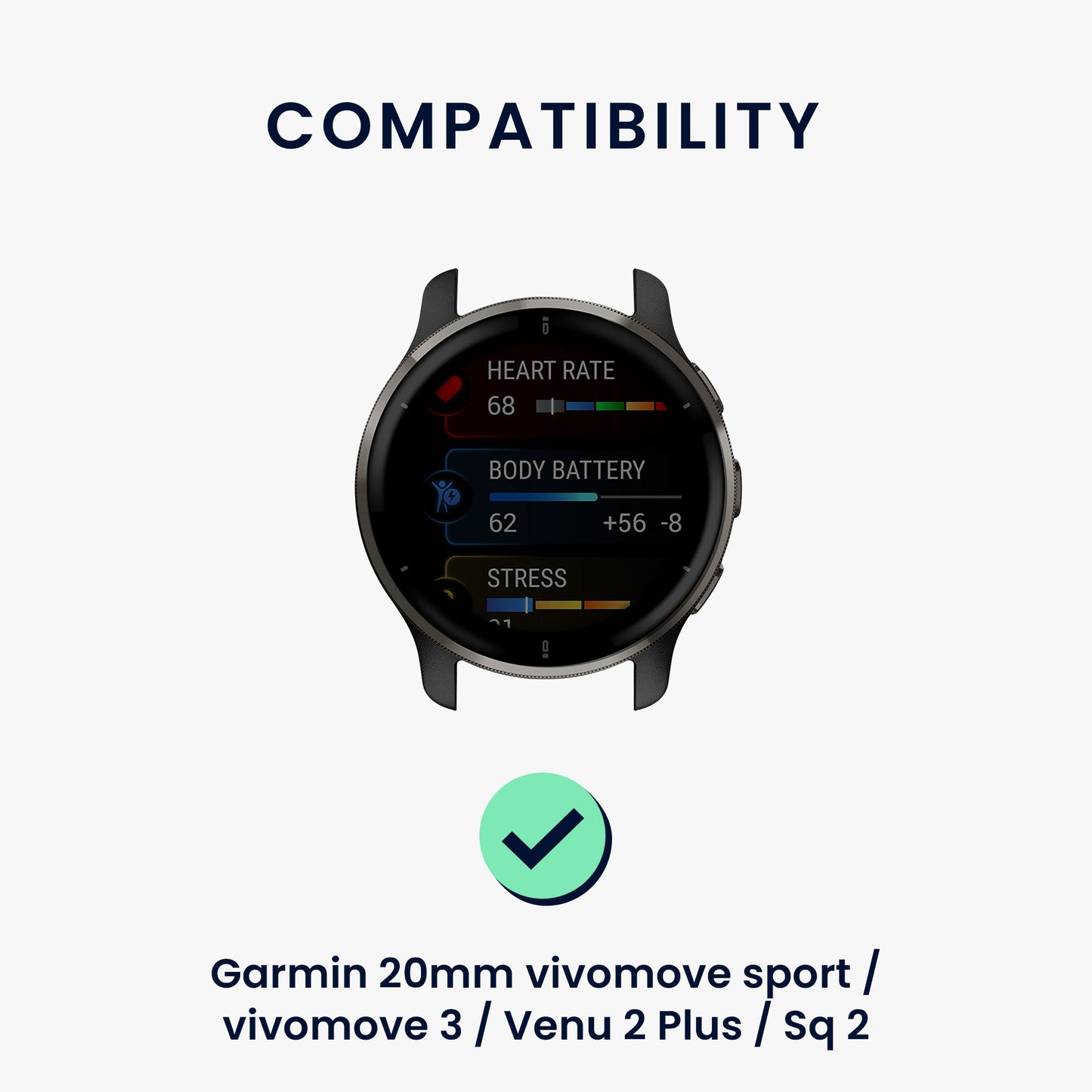 kwmobile Bracelet compatible with Garmin 20mm vivomove sport / vivomove 3 / Venu 2 Plus / Sq 2 Band - Replacement Strap for Fitness Tracker