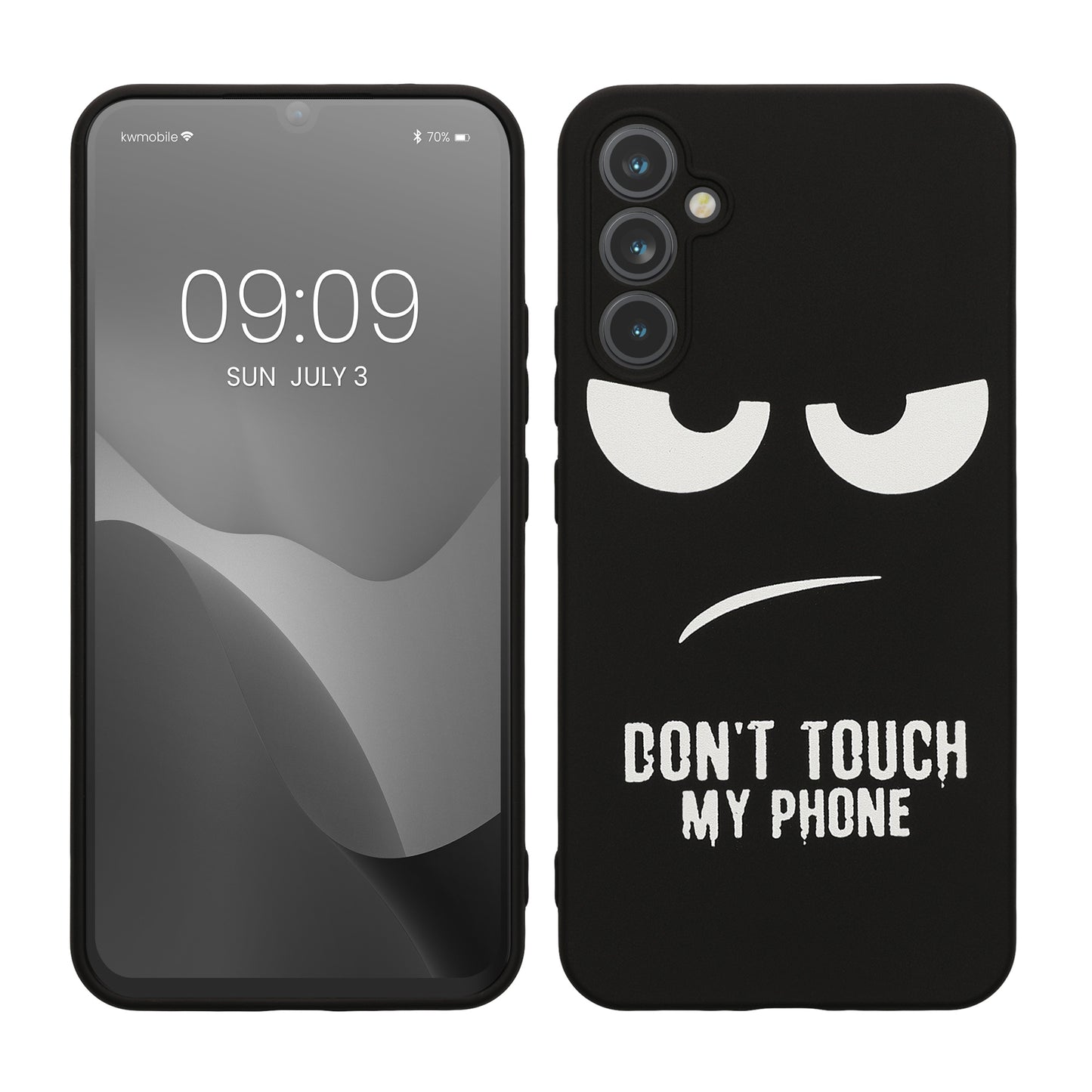 kwmobile Hülle kompatibel mit Samsung Galaxy A34 5G - Handyhülle Silikon Case - Don't touch my Phone Weiß Schwarz Weiß  [dsg01]