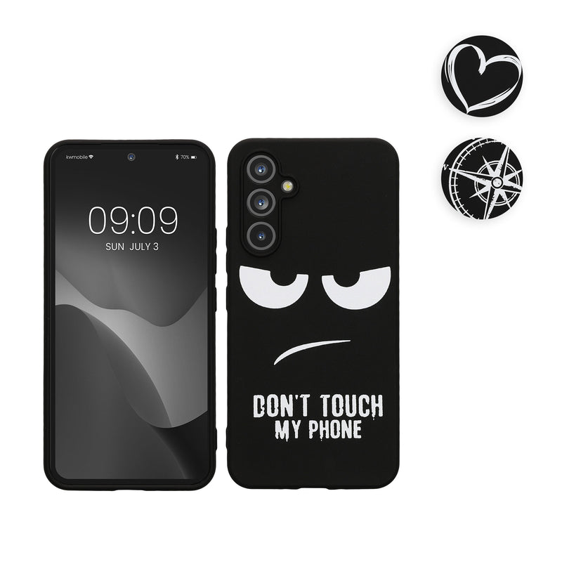 kwmobile Hülle kompatibel mit Samsung Galaxy A54 5G - Handyhülle Silikon Case - Kompass Vintage Weiß Schwarz Weiß  [dsg03]