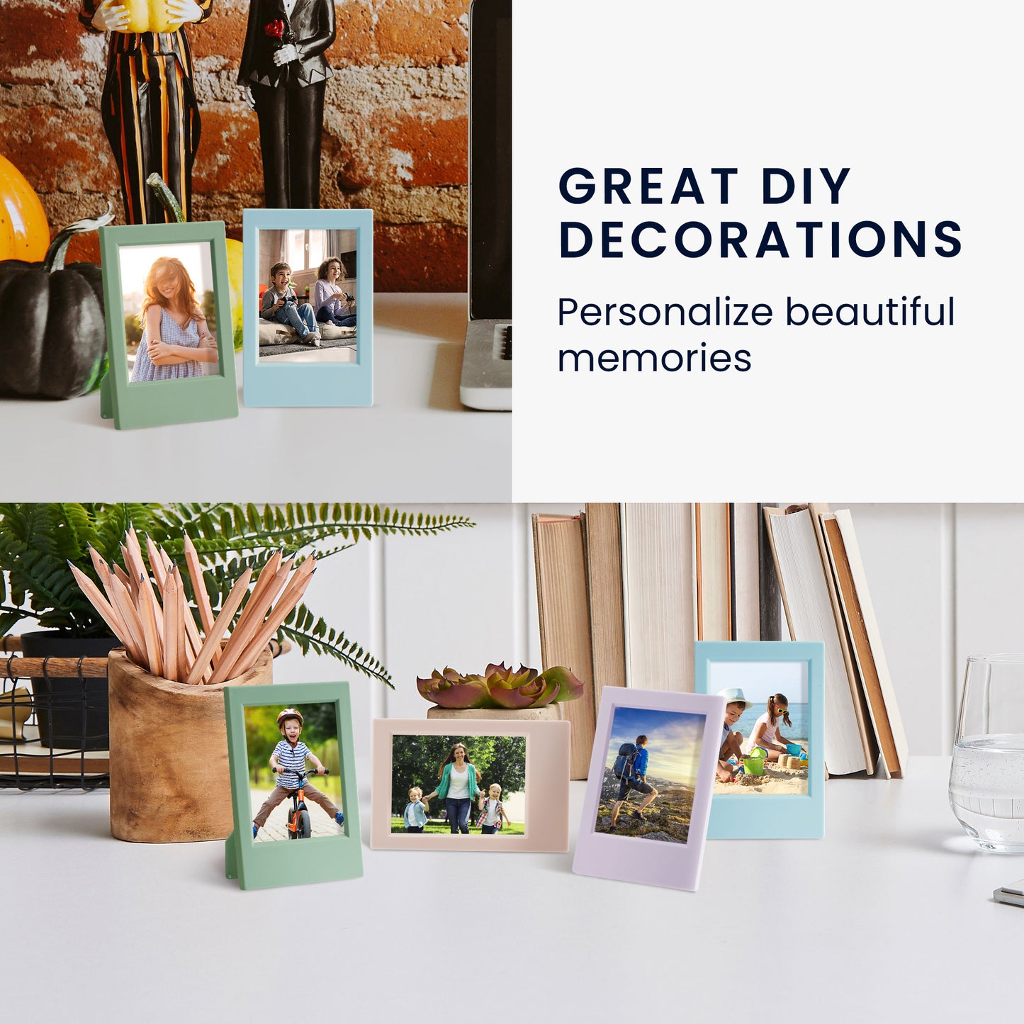 kwmobile Mini Picture Frame Set - Photo Frames for Instant Camera Photos - Plastic Picture Frames with Stand Function