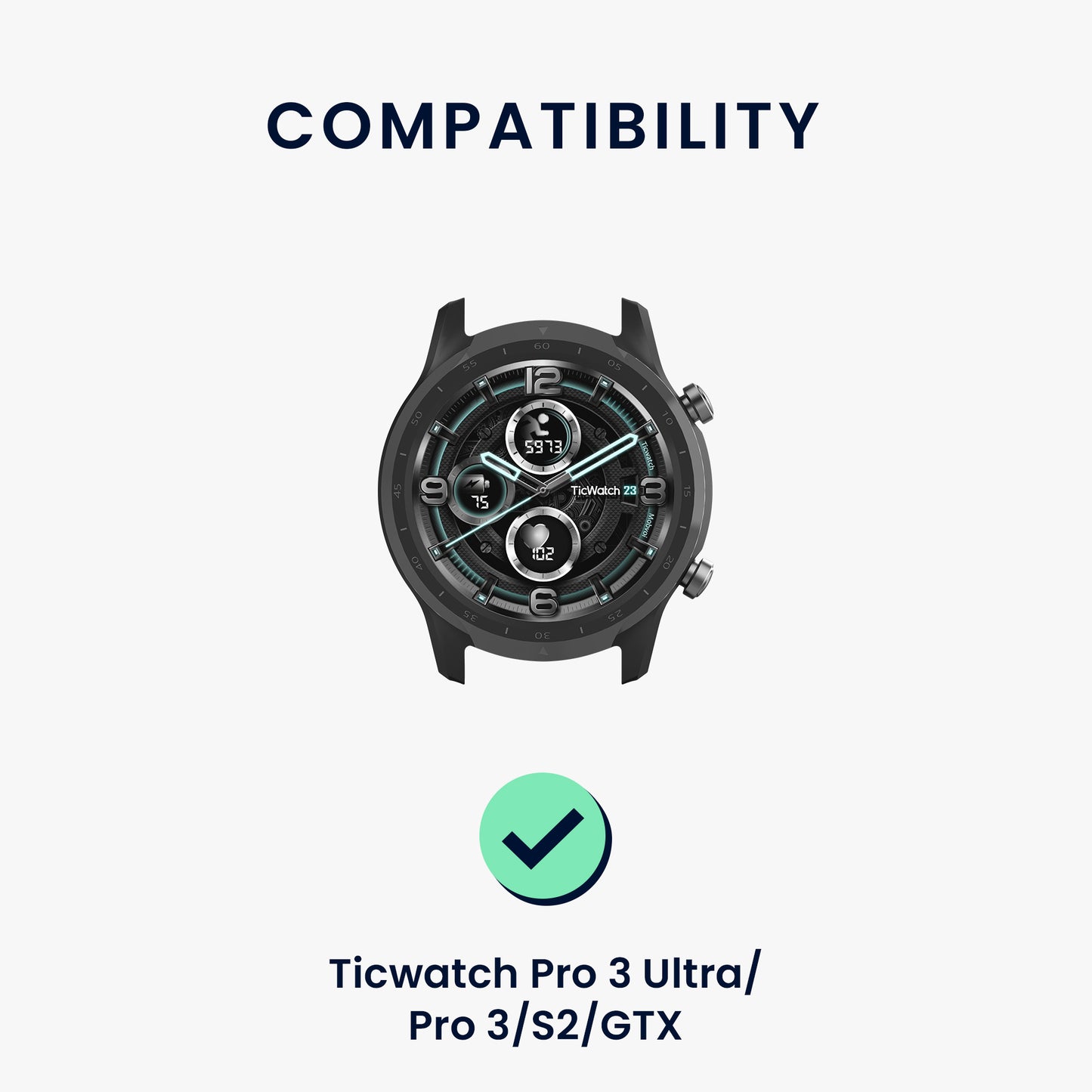 kwmobile Silicone Watch Strap for Ticwatch Pro 3 Ultra / Pro 3 / S2 / GTX Band Replacement Strap for Fitness Tracker Interchangeable Strap Smartwatch