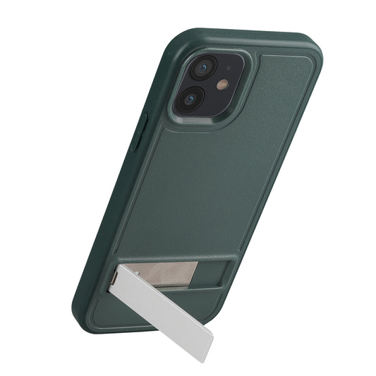 kwmobile Hülle kompatibel mit Apple iPhone 12 / iPhone 12 Pro Hülle - Kunststoff Case mit TPU Bumper - Handy Cover mit ausklappbarem Ständer - Dunkelgrün Dunkelgrün  