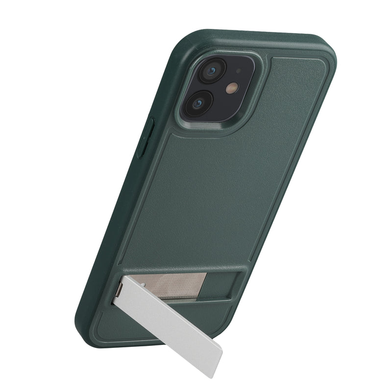 kwmobile Hülle kompatibel mit Apple iPhone 12 / iPhone 12 Pro Hülle - Kunststoff Case mit TPU Bumper - Handy Cover mit ausklappbarem Ständer - Dunkelgrün Dunkelgrün  