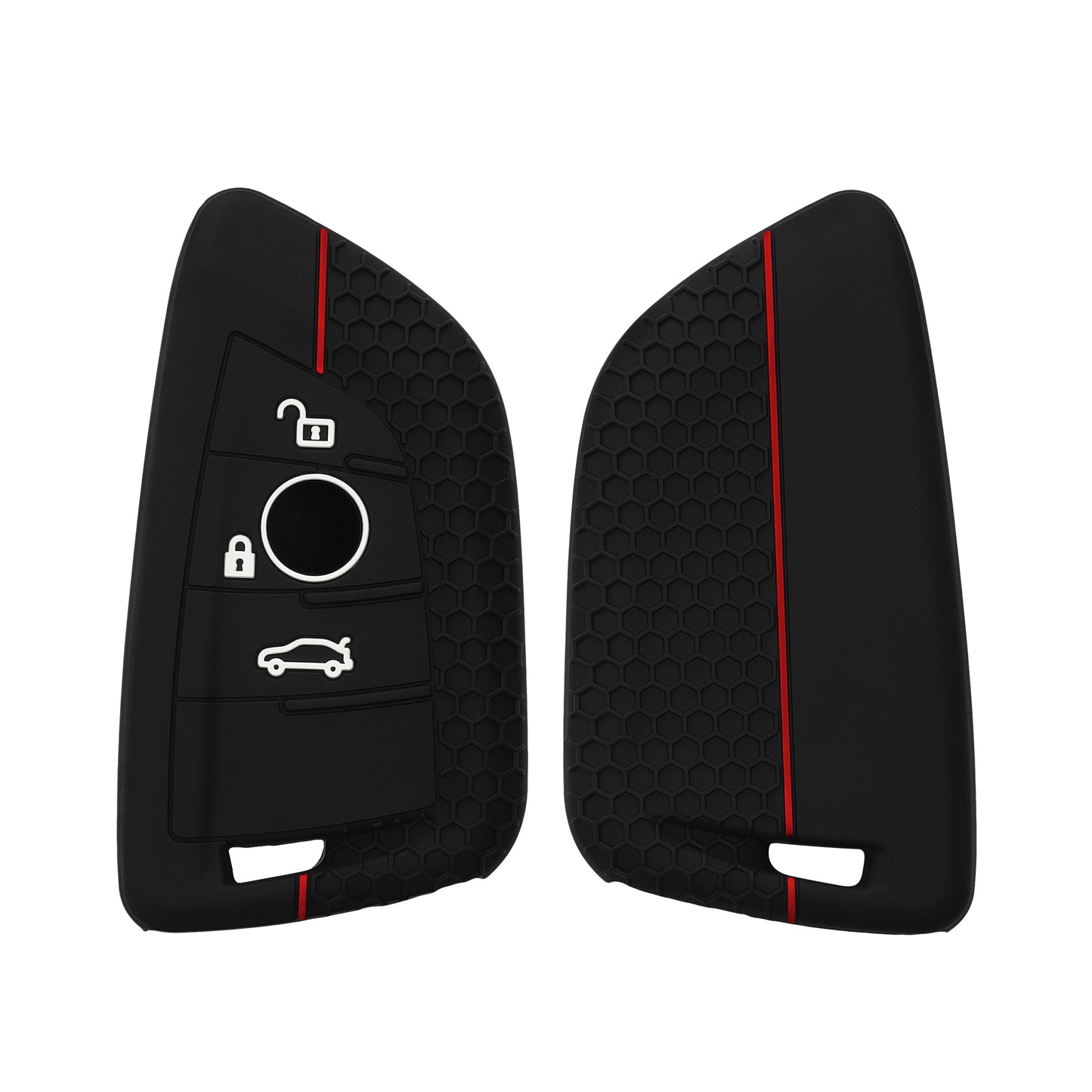 kwmobile Autoschlüssel Schutzhülle kompatibel mit BMW 3-Tasten Smart Key Autoschlüssel Hülle - Schlüsselhülle aus Silikon - in Schwarz Rot Schwarz  [dsg01]