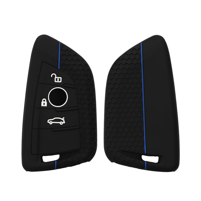 kwmobile Autoschlüssel Schutzhülle kompatibel mit BMW 3-Tasten Smart Key Autoschlüssel Hülle - Schlüsselhülle aus Silikon - in Schwarz Blau Schwarz  [dsg02]