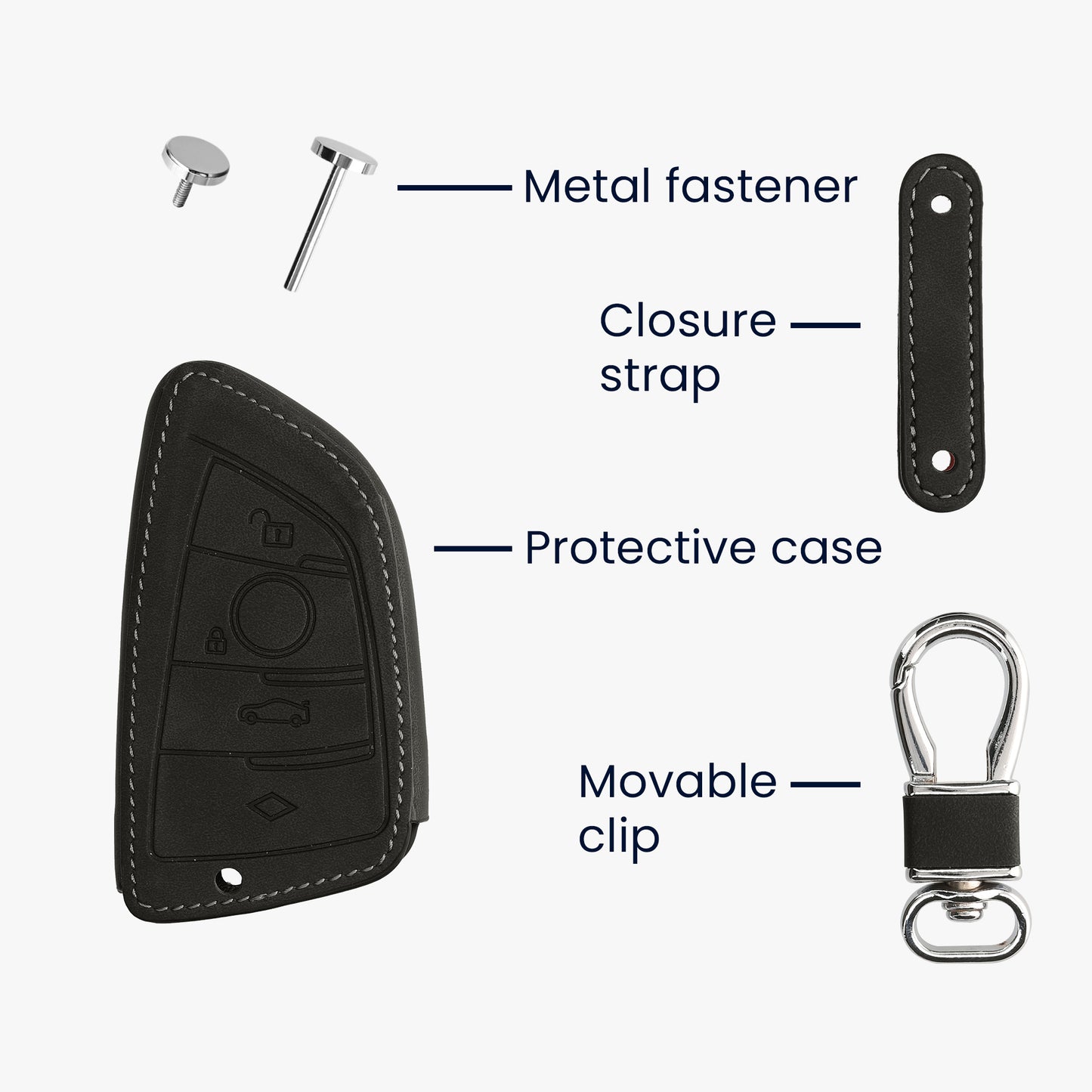 kwmobile Car Key Fob Cover Compatible with BMW 3-Button Smart Key - Faux Leather Protective Case for Key